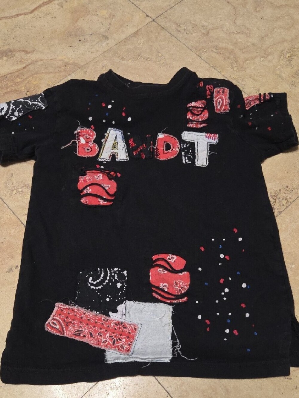 Kids Black Bandana Patch Short-Sleeve Tee Size 8 [0112]